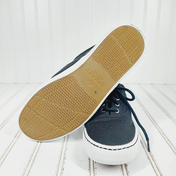 Sperry Top Sider Black Canvas Lace Up Sneakers K777 - Picture 7 of 9